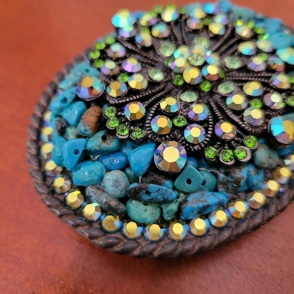 Whimsical Originals Rhinestone and Turquoise Belt Buckle Artisan Made - Picture 6 of 7